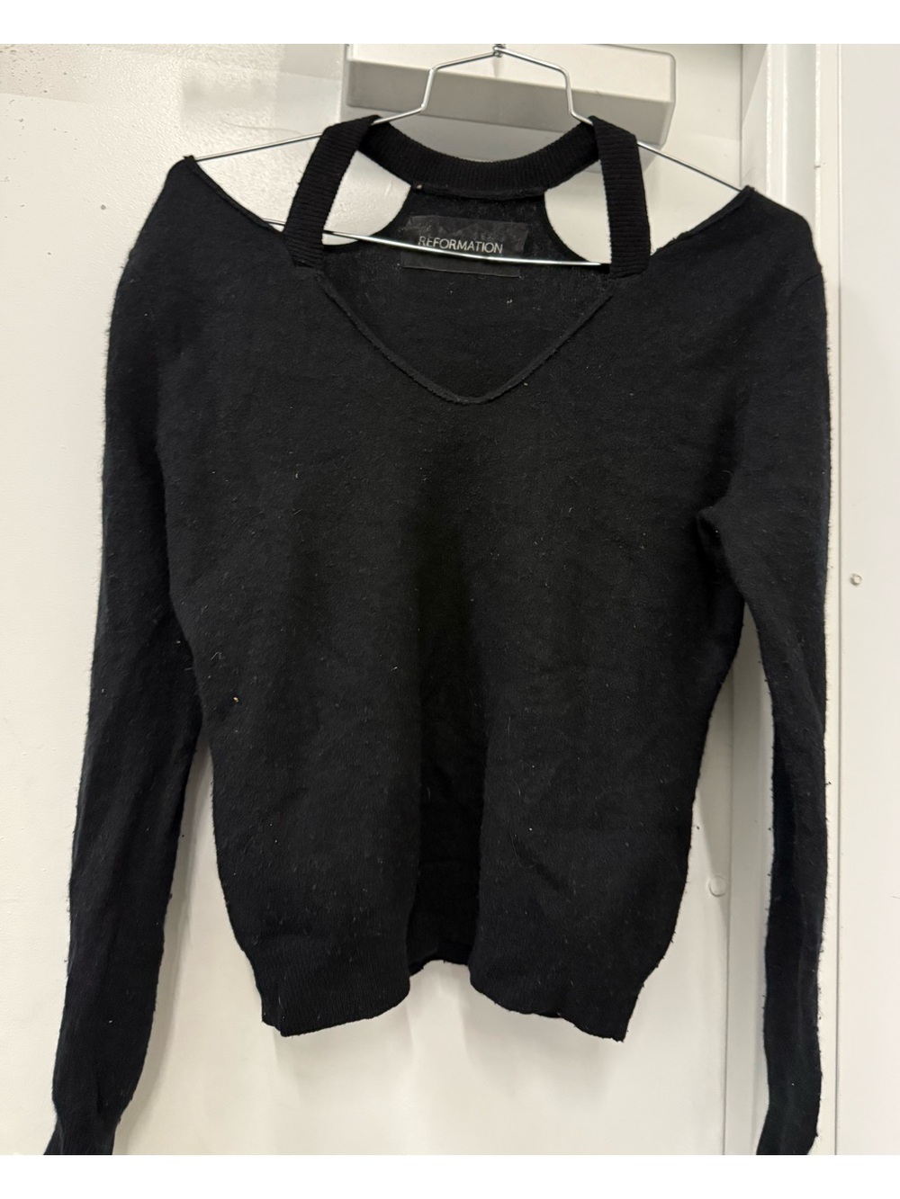 Reformation Black Off-Shoulder Strap Sweater
